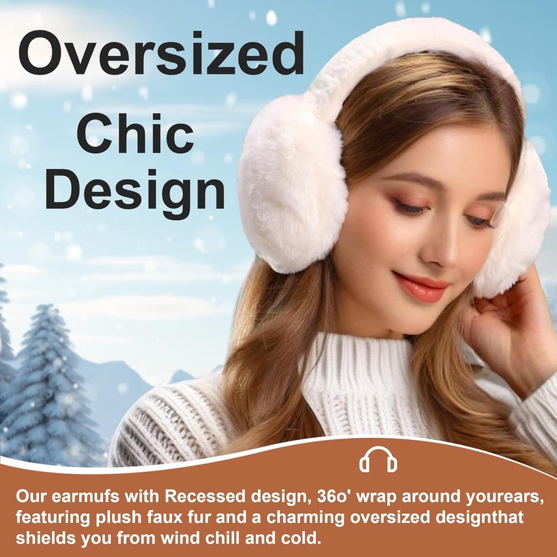 Eyegla Winter Ear Muffs Women Adjustable Fuzzy Earmuffs Faux Fur Ear Warmers Foldable Ear Covers for Cold Weather - Image 4